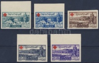 1947 Vöröskereszt vágott légiposta sor / Red Cross imperforated airmail set Mi 377-381