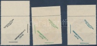 1962 Sportlövő VB ívszéli bélyegek Mi 778-780, felülnyomat a hátoldalon