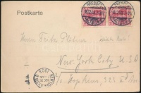 1903 Drezdai képeslap 2 x 10Pf portóval New Yorkba
