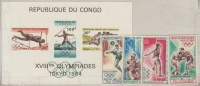 Kongó K.1964 Olimpia blokk Mi 5 + Kongó B. 1968 Olimpia sor Mi 167-170