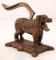 Antik harapó kutyát formázó bronz diótörő, jelzés nélkül, / Nut cracker in the shape of a biting dog. Bronze. m:13,5, h:27 cm