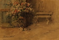 Gerhardt Alajosné (1866 -) Rózsabokor a tornác előtt