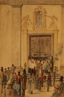 Ismeretlen XIX.századi alkotó: Templom előtt, 1890.