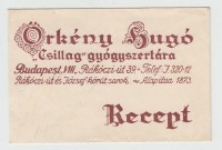 Örkény Hugó(Örkény István apja) 'Csillag' Gyógyszertárának receptborítékja