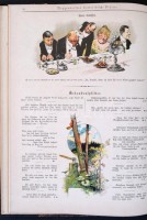1899 a Meggendorfer's Humoristische Blätter 38. kötete, München - Eßlingen, Verlag von J. F. Schreiber. Teljes évfolyam, szecessziós, részben színes karikatúrákkal, félvászon kötésben, jó állapotban.