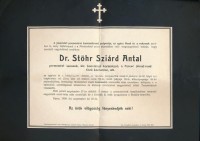 1909 Kassa, Dr. Stöhr Szilárd Antal premontrei kanonok, kir. konviktusi kormányzó, ill. a Ferenc József-rend tiszti keresztesének gyászjelentése