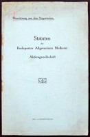 1911 Statuten der Budapester Allgemeinen Molkerei Aktiengeselschaft, hiányos  hátsó borítóval, pp.:13, 23x15cm