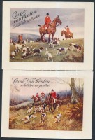cca 1920 Cacao van Houten vadász jelenetet ábrázoló, kakaós gyűjtőkártya 7 db. / Cacao collectors card with hunter scenes