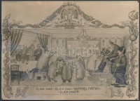 1922 Éjen soká Hunyadi Mátyás. Humoros grafika disznókkal. 15x11 cm