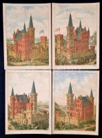 cca 1930 4 db nagyméretű. várat ábrázoló fametszetes tábla. 29x40 cm
