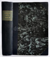 1933-34 Turisták Lapja Folyóirat. A turistaság és honismeret terjesztése. Szerkesztette: dr. Peitler Gyula. XLV. évfolyam. 164 képpel. Budapest, 'Élet' Irodalmi és Nyomda Részvénytársaság. 19szám félvászon kötésben egybekötve.