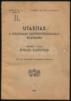 1940 Utasítás a légoltalmi elsötétítő szolgálat ellátására; elsötétítés 2. füzet: Épületek elsötétítése. A m. kir. honvédelmi minisztérium kiadványa, papírborító foltos, lyukas, 136 p.