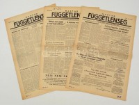 1956 Magyar Függetlenség. A Magyar Nemzeti Forradalmi Bizottmány Lapja, 3 szám, 1956. október 31., november 1., I. évfolyam. 3.  déli kiadás, 4. reggeli kiadás, 4. számok, benne a forradalom híreivel, kissé szakadozott állapotban, az