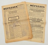 1956 Népszava. Magyar Szakszervezetek központi lapja, 2 szám, 1956. október 30., 31., 84. évfolyam, 256., 257. számok, benne a forradalom és az októberi események híreivel, szakadozott, foltos állapotban, javításokkal.