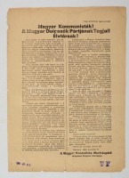 1956 A Magyar Szocialista Munkáspárt ideiglenes Központi Bizottságának felhívása, röplap, 1956. november 6., kissé foltos, kissé szakadozott szélekkel, 31x22 cm.