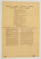 1956 Magyarok! Hazafiak! Munkások! Parasztok! A Magyar Ifjúság röplapja, benne a forradalom híreivel. A hajtások, és a szélek mentén kisebb szakadásokkal, de alapvetően jó állapotban.