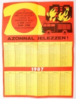 1987 Tűzoltóság retro falinaptár 30x40 cm