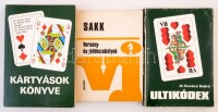 3 db játékkal kapcsolatos könyv: Kovács Endre: Ultikódex (1981); Kártyások könyve. Szerk.: Berend Mihály (1984); Sakk, verseny- és játékszabályok (1978). Papírkötésben, jó állapotban.