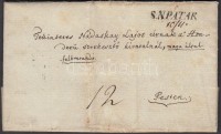 1847 Portós levél tartalommal, kézírásos dátummal / cover with postage due, with handwritten date and content 'S.N.PATAK' - 'PESTH'
