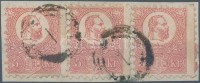 1871 Kőnyomat 5kr pár + 5kr kivágáson bécsi néma bélyegzéssel RR! kiállítási érdekesség