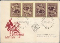 1956 Hunyadi fordított pár + középen fogazatlan fordított pár FDC-n
