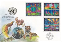 Bécs, Genf, New York 1992 Föld Csúcstalálkozó, Rio de Janeiro  3 klf négyestömb Mi 129-132, 215-218, 629-632 FDC-n