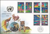 Bécs, Genf, New York 1992 Föld Csúcstalálkozó, Rio de Janeiro  6 klf pár Mi 129-132, 215-218, 629-632 FDC-n