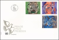 Bécs, Genf, New York 1993 A Béke Világnapja 3 klf négyestömb Mi 152-155, 235-238, 653-656 FDC-n