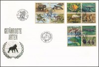 Bécs, Genf, New York 1994 Veszélyeztetett állatok 3 klf négyestömb Mi 162-165, 245-248, 663-666 FDC-n