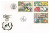 Bécs, Genf, New York 1996 Veszélyeztetett virágok (IV) 3 klf négyestömb Mi 205-208, 288-291, 707-710 FDC-n