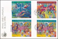 Bécs, Genf, New York 1996 Olimpiai Játékok 4 klf blokk Mi 7,8 13(2x) FDC-n