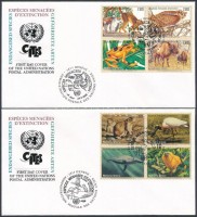 1994-1995 Veszélyeztetett fajok (II-III) 2 klf sor Mi 245-248, 263-266 2 db FDC-n