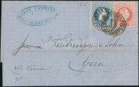 1871 5sld + 10sld levélen / on cover 'CONSTANTINOPEL' - 'WIEN' - 'GERA'