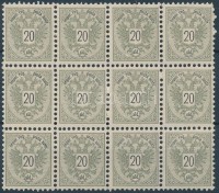 1883 Mi 12B 12-es tömb, 3 vízjeles bélyeggel