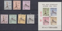 1965 Tokiói olimpia sor felülnyomással Mi 805 aII-811 aII + blokk Mi 30 aI