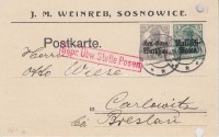 Lengyelország 1916 3pf + 5pf bélyeggel bérmentesített céges cenzúrázott levelezőlap