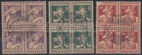 1916 Pro Juventute Mi 130-132 négyestömbök / blocks of 4 (1 sarok sérült / 1 corner damaged) Certificate: Marchand