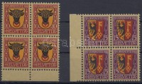 1918 Pro Juventute sor ívszéli négyestömbökben / Mi 143-144 margin blocks of 4