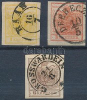 1850 1kr, 3kr, 6kr szép bélyegzésekkel