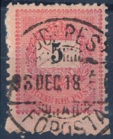 1889 2 sorral magasabbra fogazott 5kr bélyeg, látványos darab!