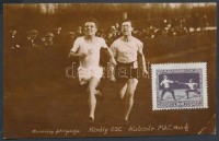 1925 Futók címzetlen fotó-képeslap, a hátoldalán Sport sorral 'TOLDI VÁNDORDÍJ' alkalmi bélyegzéssel / Mi 403-410 set on blanco photo postcard with special cancellation