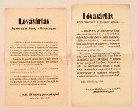 1854 Lóvásárlás Magyarországban, Bánságban és Horvátországban. Kétnyelvű hirdetmény. 48x36 cm + Lóvásárlás megszüntetéséről szóló rendelet Magyarországban ugyanaz évből 24x36 cm