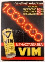 cca 1940 VIM tisztítószer reklám plakát. Karton.  / cca 1940 Cleaning product advertising poster. 35x48 cm