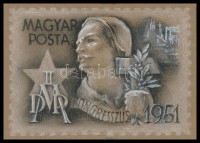 1951 Légrády Sándor MDP Kongresszus kiadásra készült eredeti bélyegterve,  szép ceruza grafika temperával kiegészítve, 14 x 11 cm színes papíron / Original essay of S. Légrády