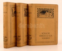 Bölsche Vilmos: Szerelem az élők világában. A szerelem fejlodéstörténete és földi vándorútja. I-III. Bp., 1910, Politzer Zsigmond és fia. Kiadói illusztrált, élfestett egészvászon-kötésben, jó állapotban