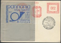 1937 Pannonia kék emlékív címzetlen levelezőlapon alkalmi bélyegzéssel