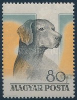1956 Magyarországi kutyafajták 80f 14 mm-rel balra tolódott barna és kék színnyomat, ritka luxus darab RRR!