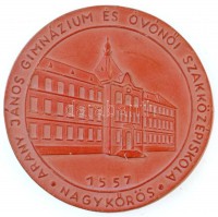 DN 'Arany János Gimnázium és Óvónői Szakközépiskola - Nagykőrös 1557' kerámia plakett (103mm) T:2 lyukak az akasztáshoz