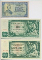 Csehszlovákia 1945. 20K + 1961. 100K (5x) T:III,III-
Czechoslovakia 1945. 20 Korun + 1961. 100 Korun (5x) C:F,VG
Krause 61, 91