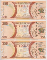 Guyana 2016. 50$ (3x) 'Guyana 50 éve független', sorszámkövetők T:I-
Guyana 2016. 50 Dollars (3x) 'Celebrating Fifty Years of Guyana's Independence', sequential serials C:AU